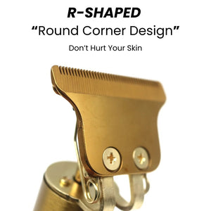 Gold clipper head with 'R-Shaped' round corner design on a white background