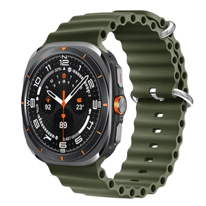 Smartwatch with a green metal band on a white background