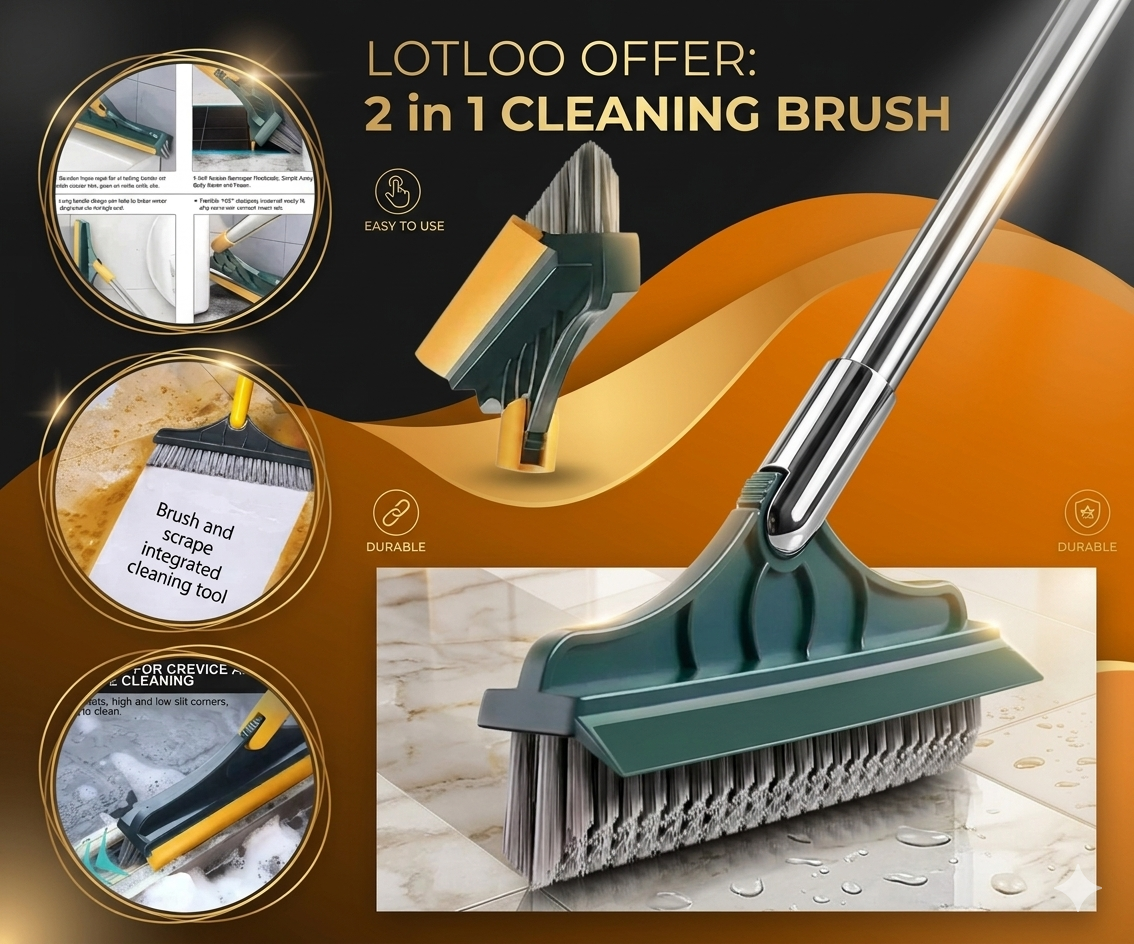 Floor Scrub Brush 2 In 1 | with Long Handle – Rotating Cleaning Brush & Wiper | Lotloo