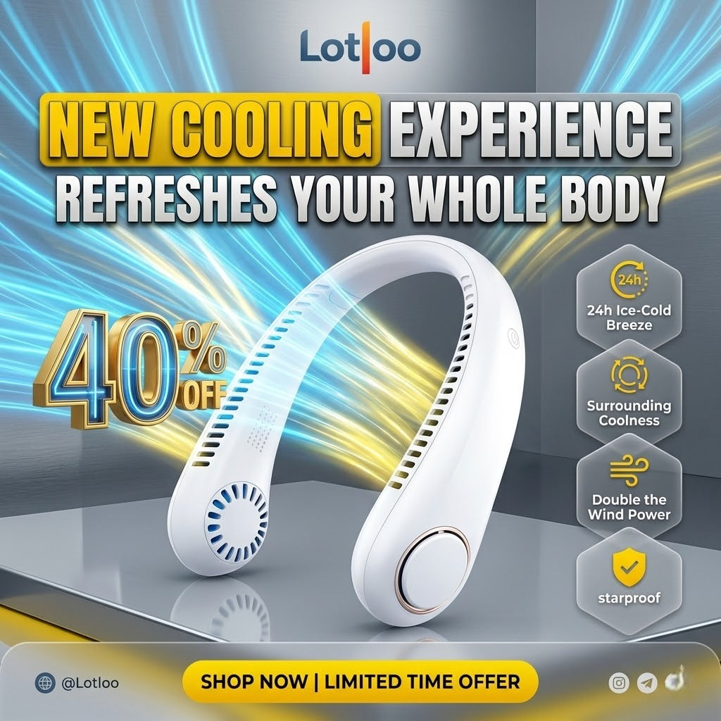 Portable Neck Fan – 360° Cooling USB Rechargeable Hanging Fan | Lotloo
