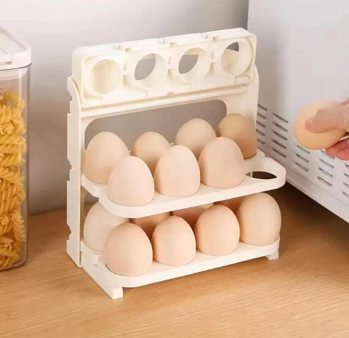 24 Grid Egg Storage Holder | 3 Layer Foldable Refrigerator & Kitchen Organizer | Lotloo