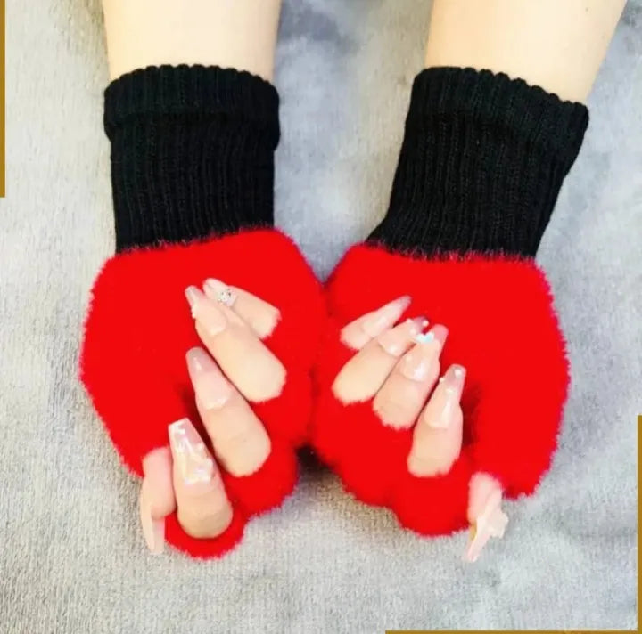 WINTER HAHLF FINGER GLOVES | for Women Plush Warm Fingerless Gloves (Multicolor) | Lotloo