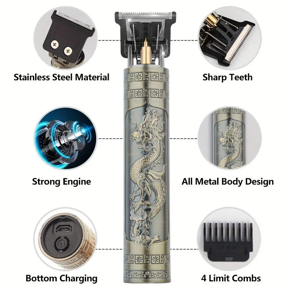 Hair trimmer with features highlighted on a white background