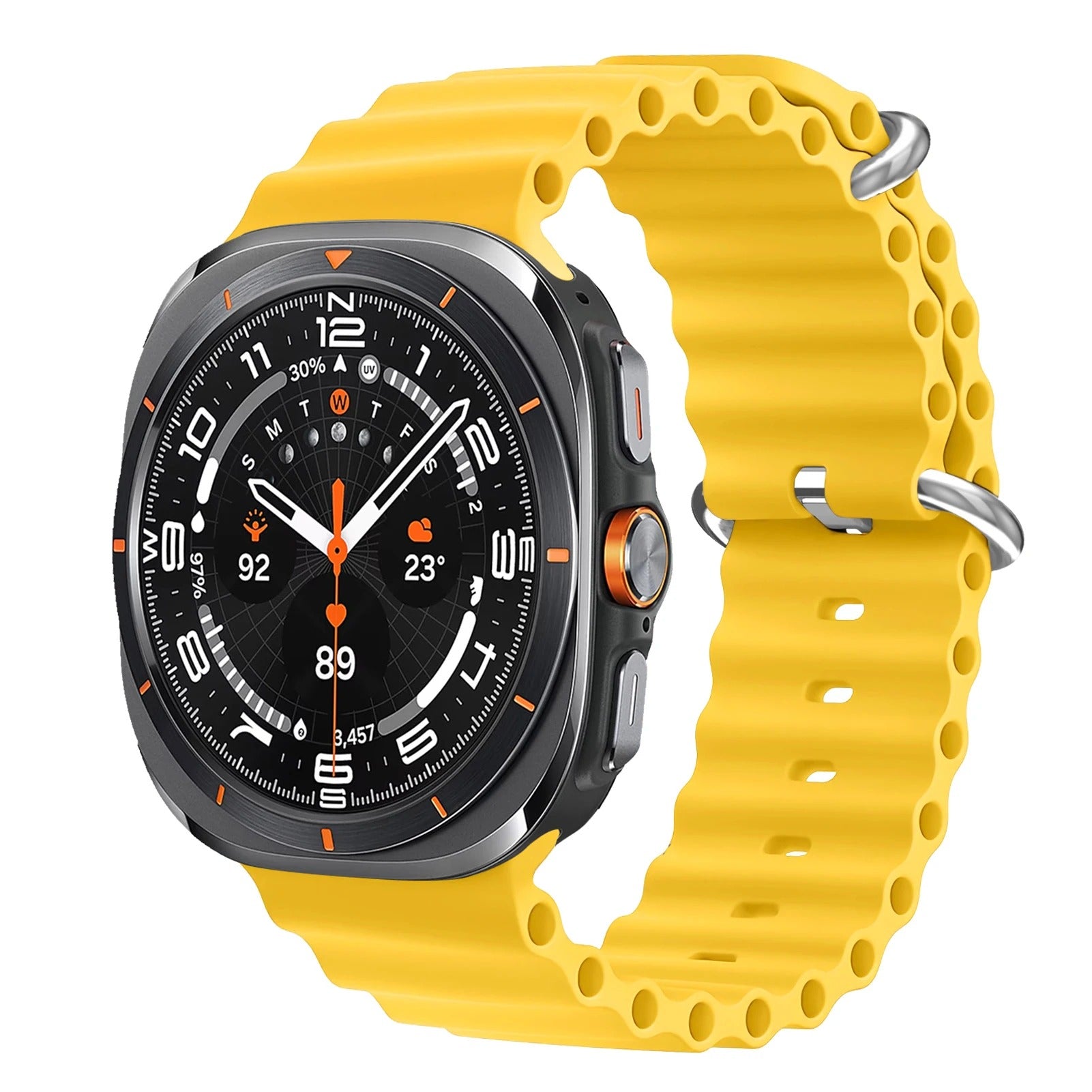 Smartwatch with a yellow strap on a white background