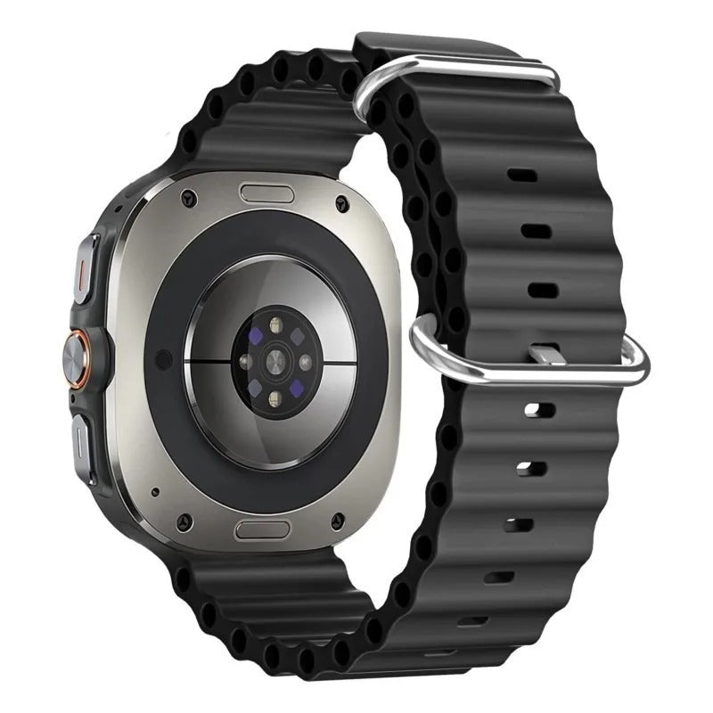 Smartwatch with black band on a white background