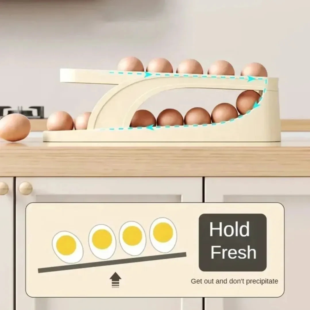 2 Tier Automatic Egg Organizer | Rolling Egg Dispenser Double Layer Storage Rack | Lotloo
