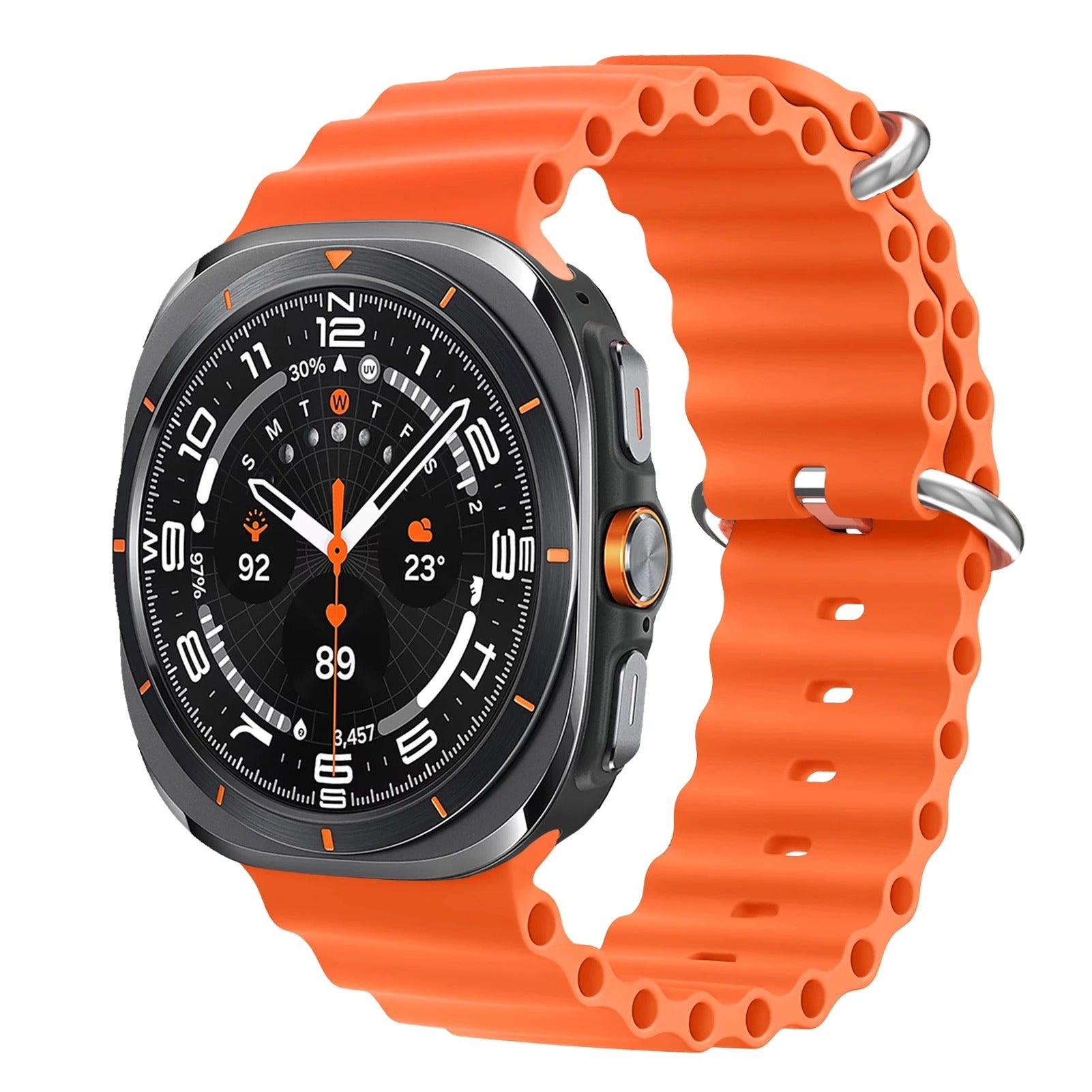Smartwatch with an orange band on a white background
