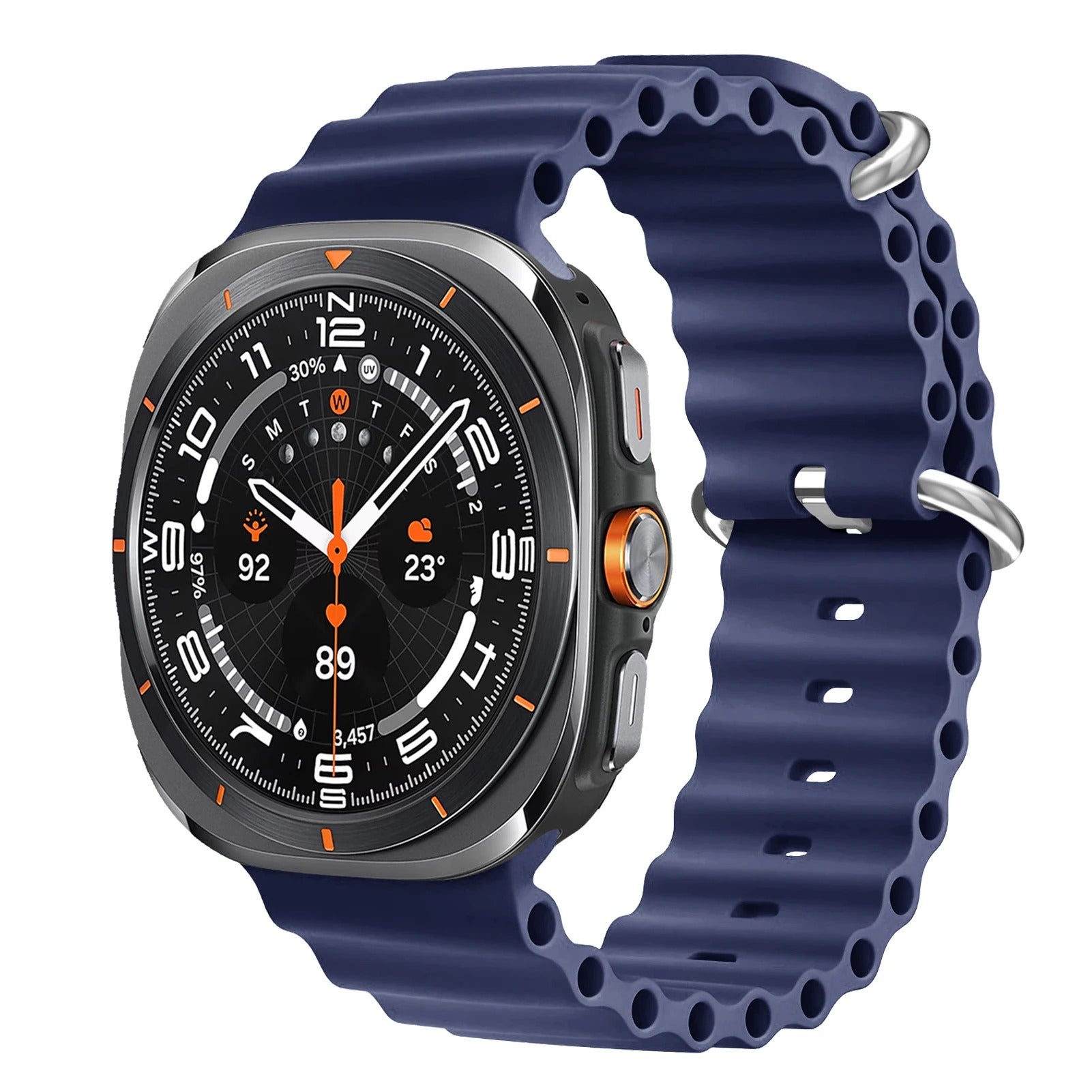 Smartwatch with a blue band on a white background
