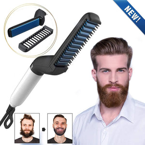 Hairbrush with attachments and a man with a beard, featuring 'NEW!' label.