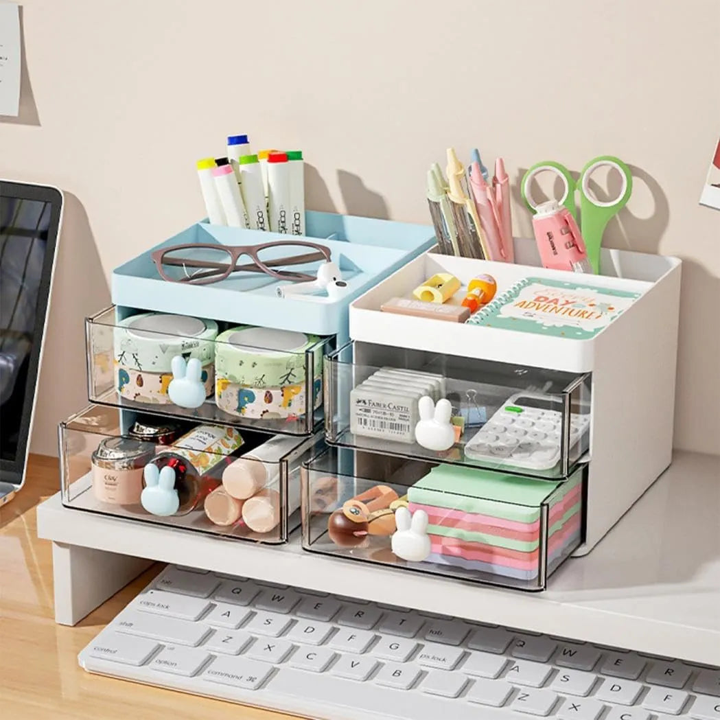 Rabbit Desk Organizer | Makeup & Stationery Storage Box with Drawers | Lotloo