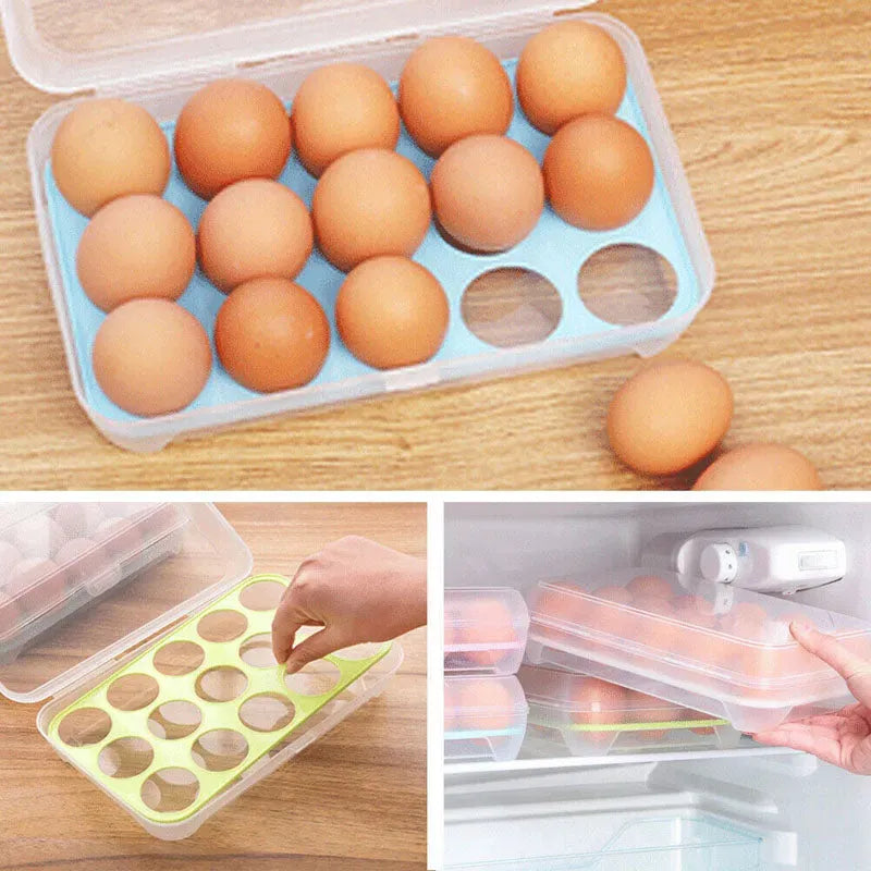 15 Grid Egg Storage Box with Lid – Portable Egg Holder Organizer for Fridge & Travel | Lotloo