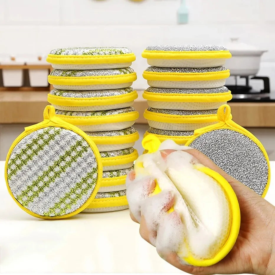 Sponge Dish Cloth Reusable | Non-Scratch Kitchen Cleaning Scrubber Pads, Double-Sided & Durable Pack of 4| Lotloo