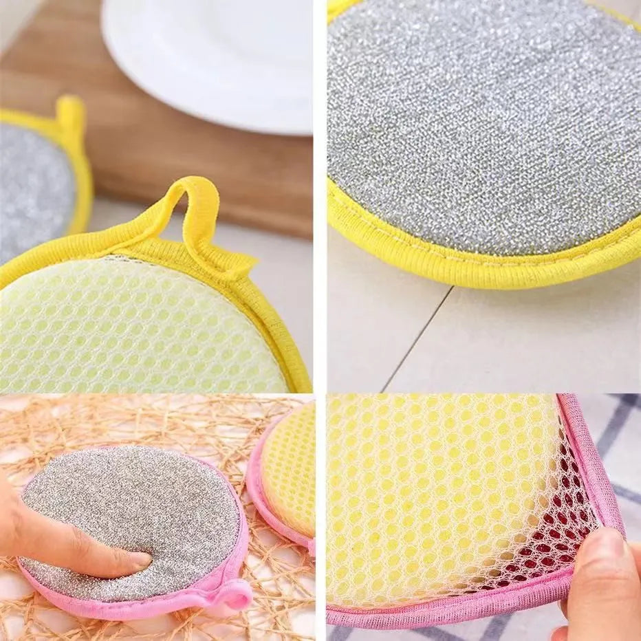 Sponge Dish Cloth Reusable | Non-Scratch Kitchen Cleaning Scrubber Pads, Double-Sided & Durable Pack of 4| Lotloo