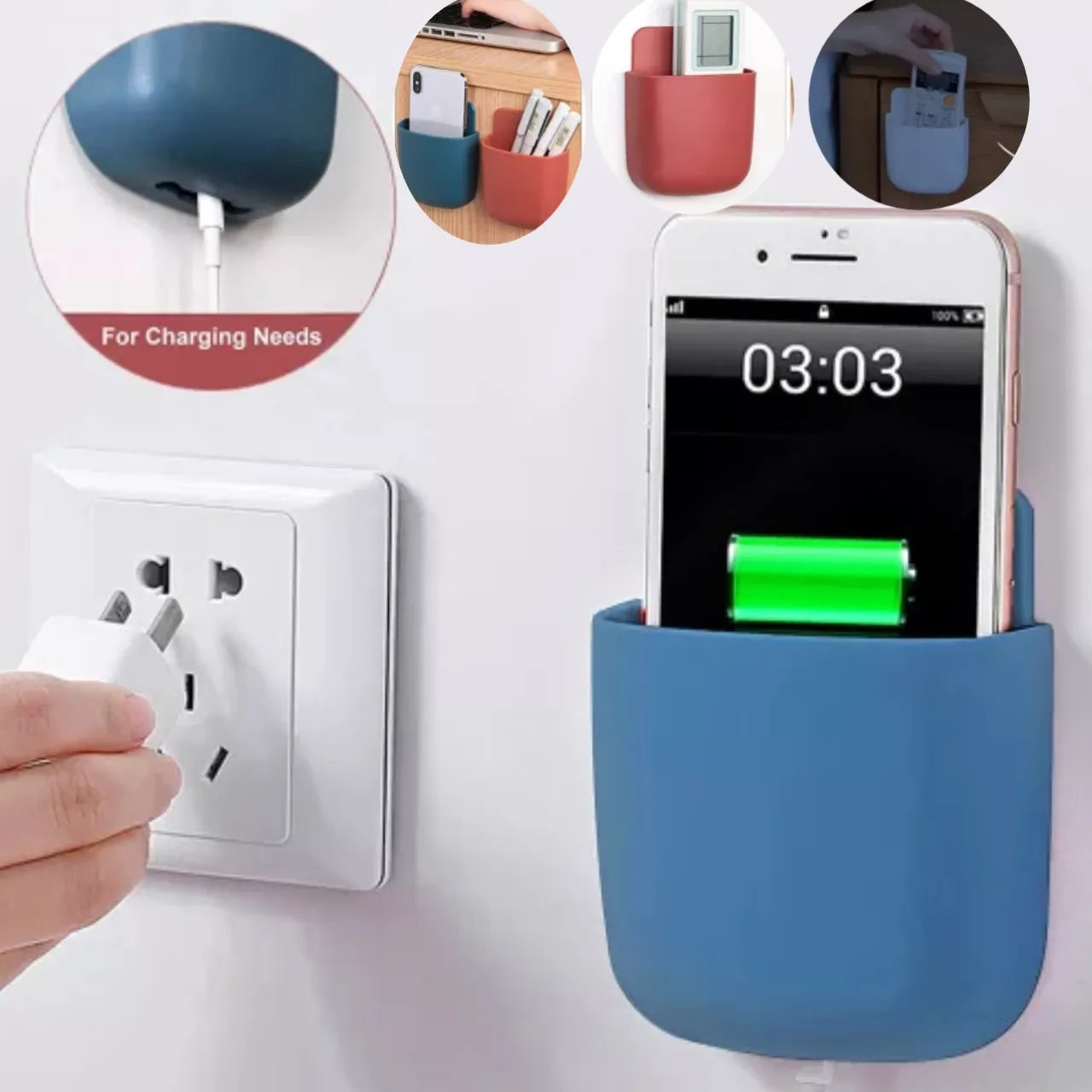 Wall Mounted Mobile Holder Organizer | Easy Mobile Charging & Storage  Pack of 2 | Lotloo