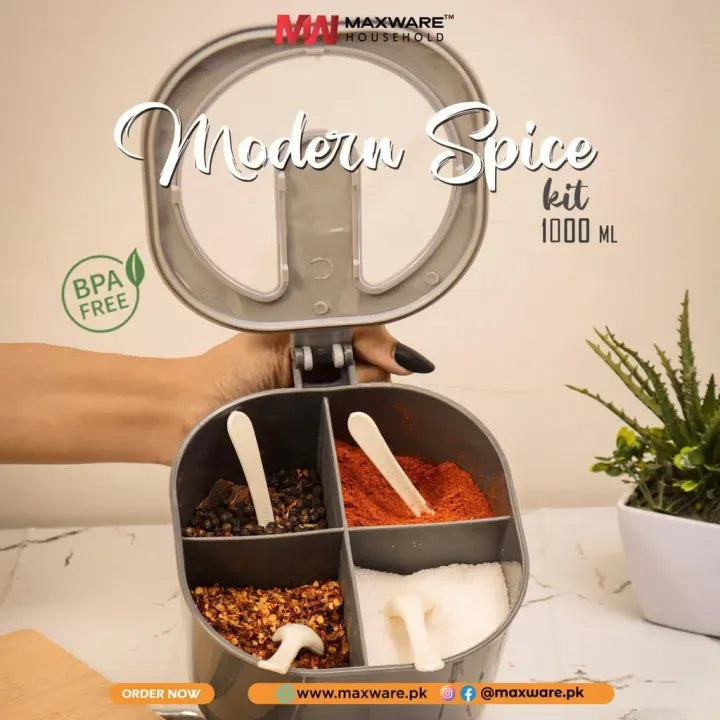 4 in 1 Spice Box Kitchen Organizer – Partition Seasoning Container with Spoon | Lotloo