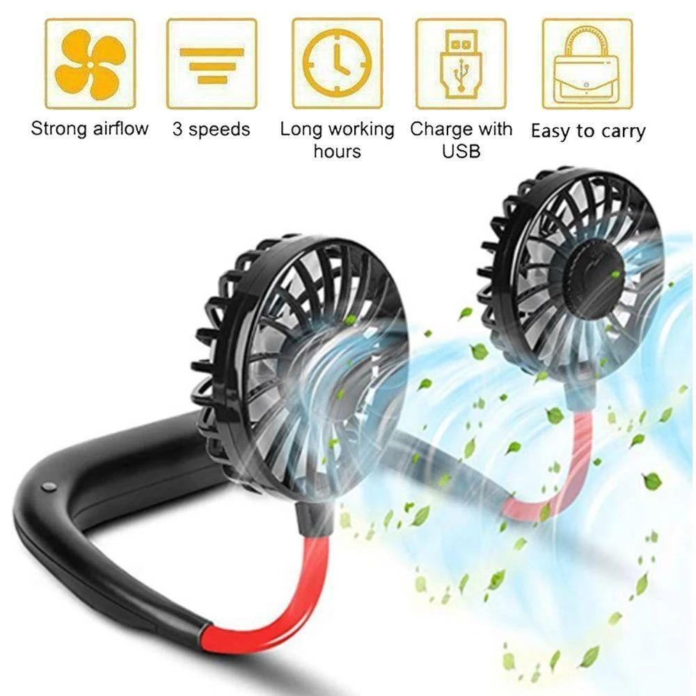 Neck Fan Adjustment Fan Hands-free Hanging Rechargeable Mini Sports Fans 3 Gears Wearable Sport Fan – Random Color | Get Umrah Box Free | Lotloo